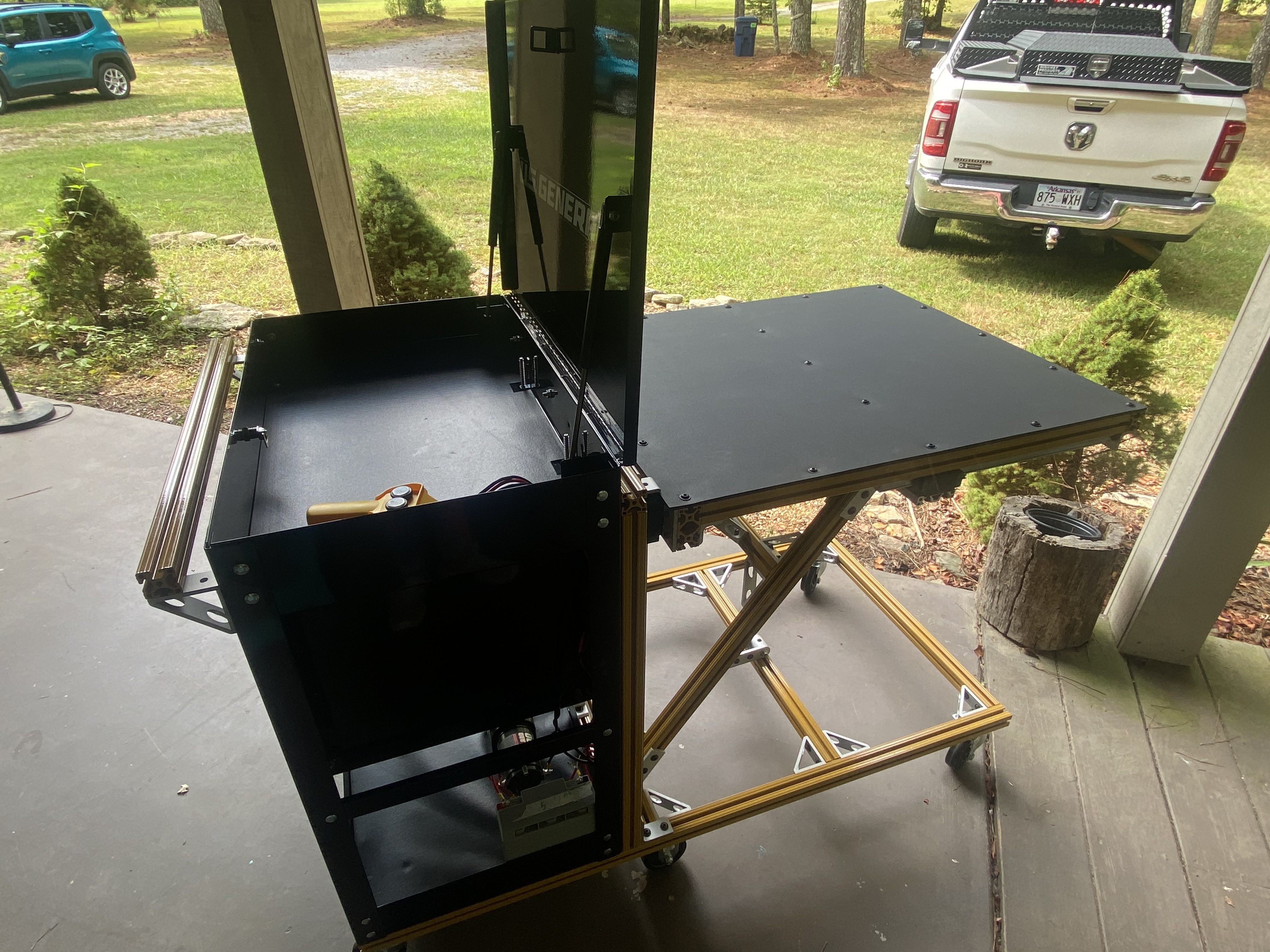 Tool cart with its storage box open