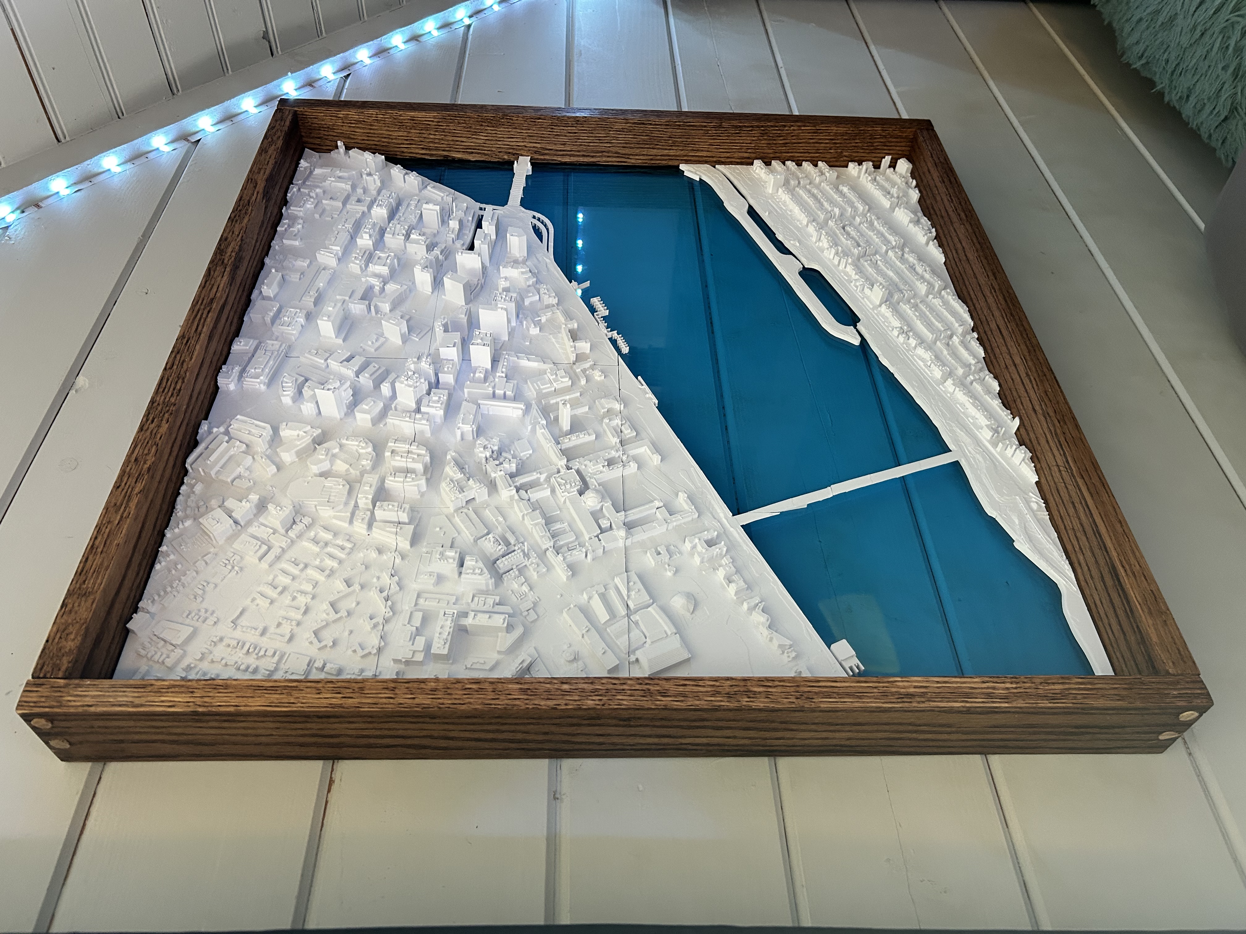 Side view showing the depth of the framed MIT and Boston map