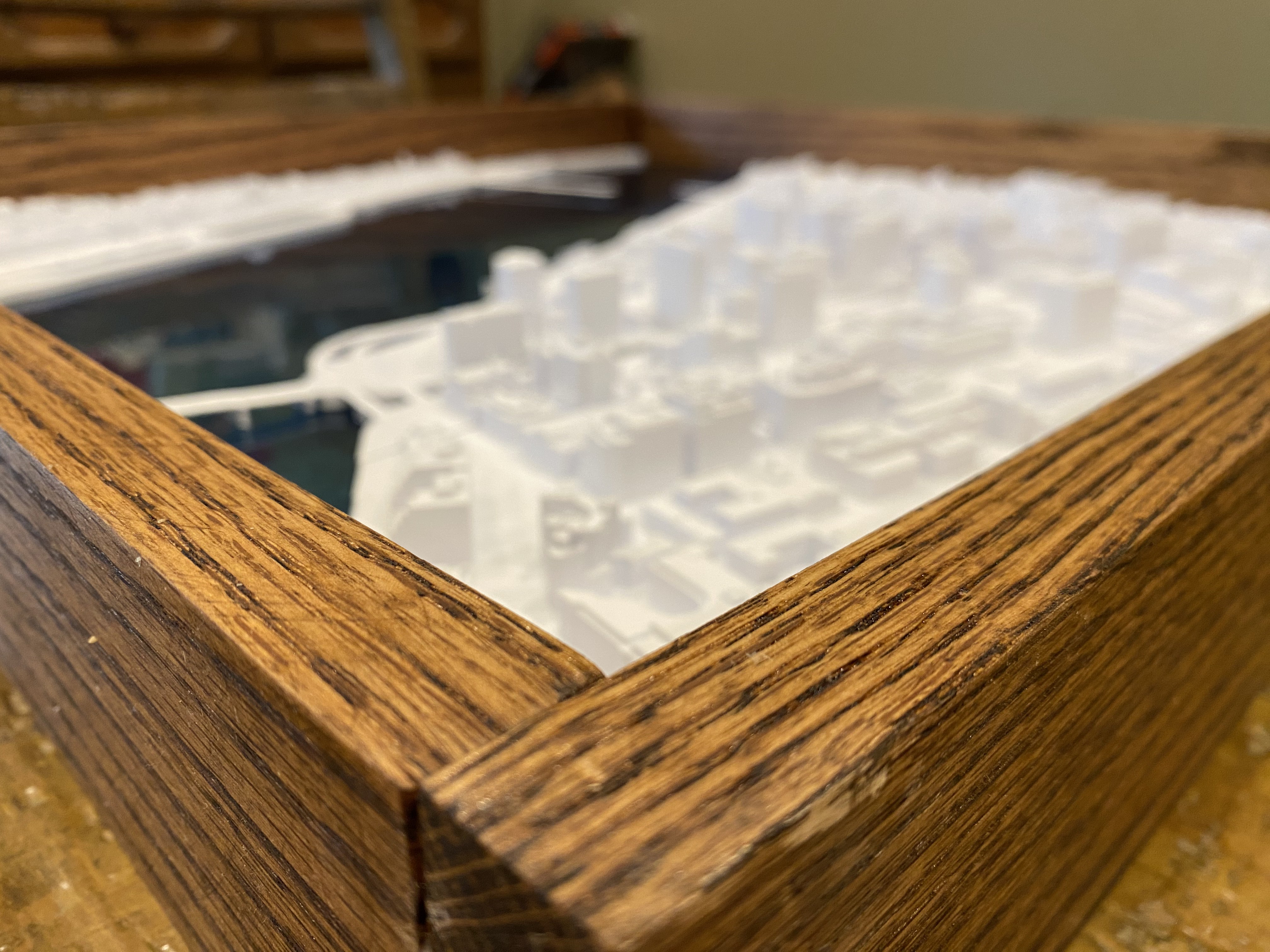 Stained wooden frame for the MIT map